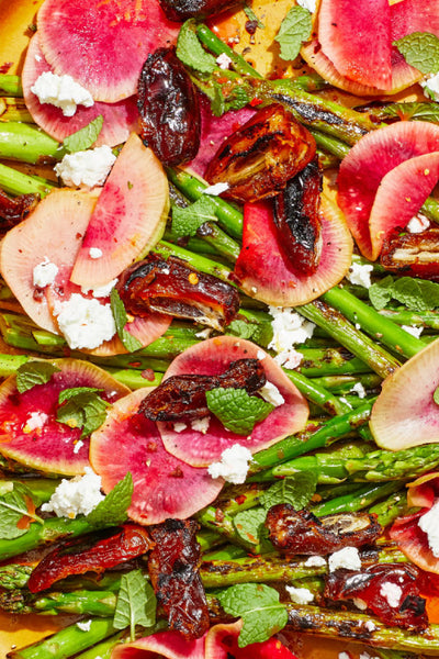 Asparagus & Dates with Goat Cheese & Radish