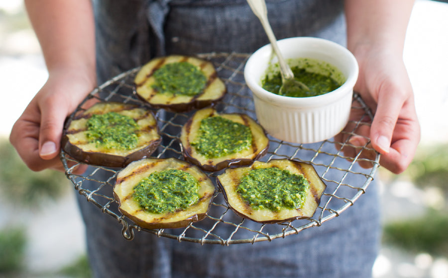 Grilled Eggplant with Zhug Pesto